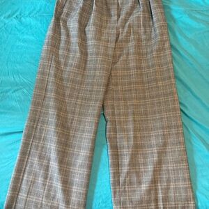 Aritzia Plaid Wide-Leg Pants Taupe
